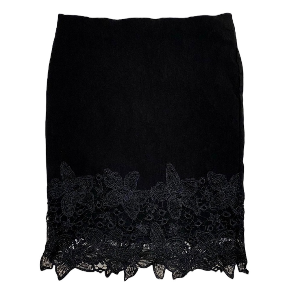 Black Pencil Skirt With Lace Floral Bottom